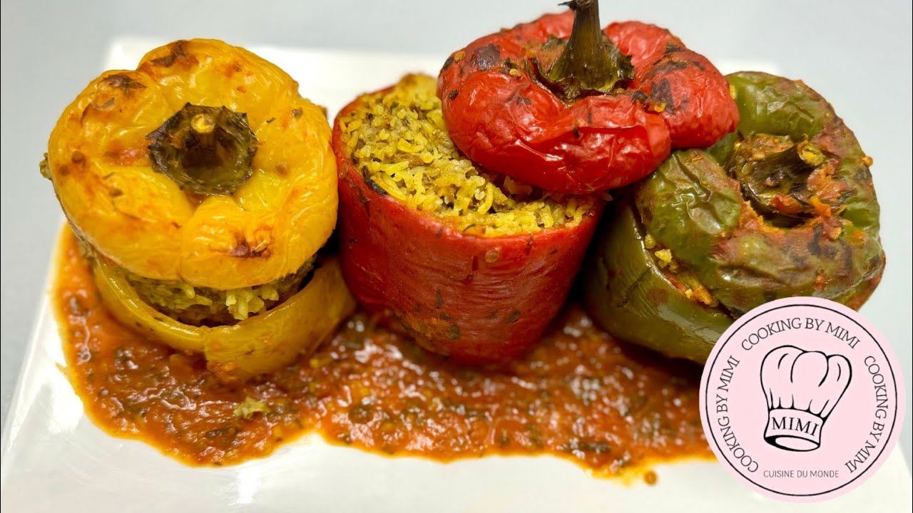 RECETTE DES POIVRONS FARCIS À LA VIANDE ET AU RIZ😋 CUISSON AU FOUR