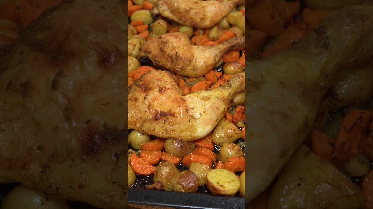 Cuisses de poulet et ses légumes rôtis au four !   #recette #recettefacile #poulet #legumes #pan