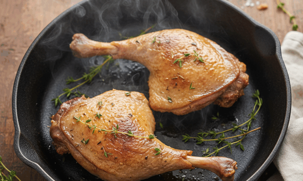 découvrez notre recette facile de cuisse de canard à la poêle pour une viande parfaitement dorée et fondante, idéale pour un repas savoureux et gourmand.