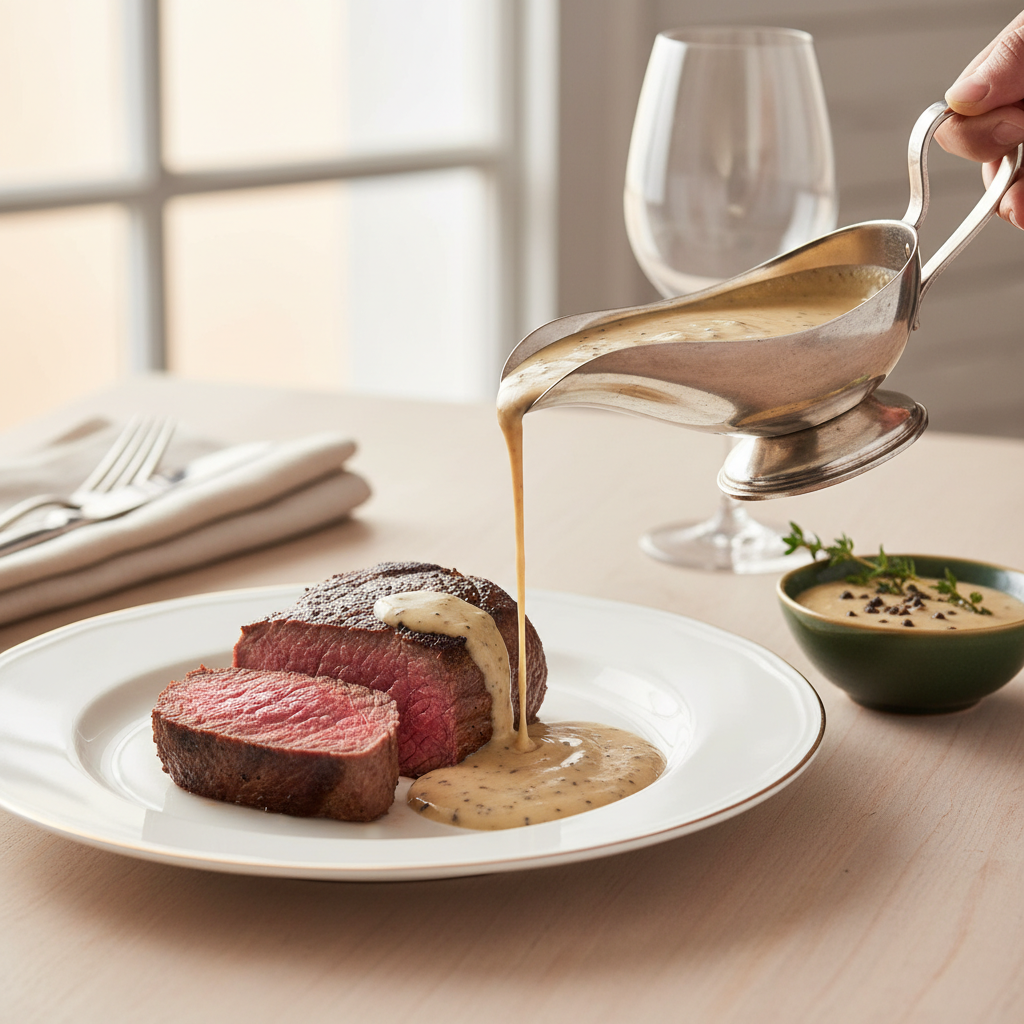 découvrez la recette classique de la sauce au poivre pour sublimer parfaitement une pièce de bœuf. simple, rapide et délicieuse, cette sauce ajoutera une touche gourmande à vos plats.