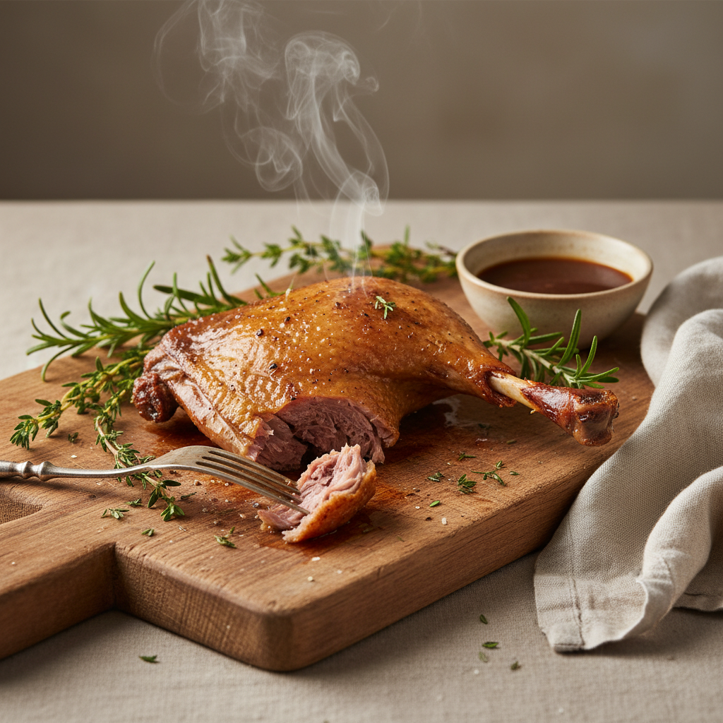 découvrez comment réussir la cuisson lente des cuisses de canard pour obtenir une chair tendre et moelleuse. astuces et temps de cuisson optimaux pour un résultat parfait.