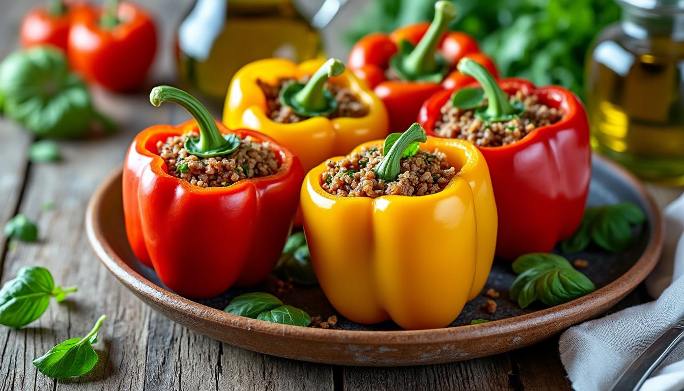 découvrez notre recette traditionnelle méditerranéenne de poivrons farcis, riche en saveurs authentiques pour un repas savoureux et coloré.