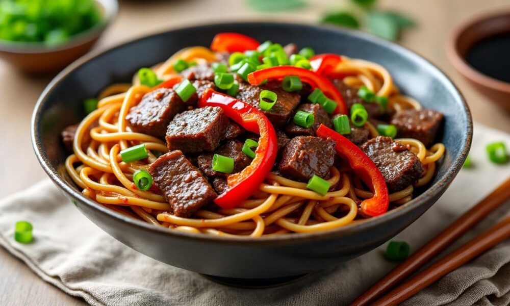 découvrez une recette facile de nouilles sautées au bœuf, idéale pour un repas rapide et savoureux en toute simplicité.