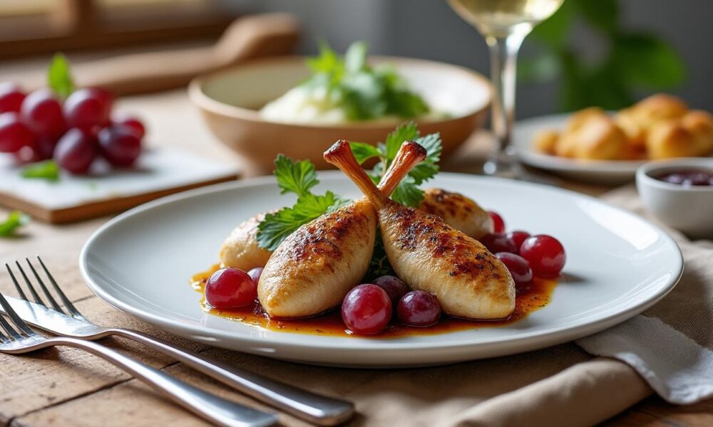 découvrez une recette élégante et savoureuse de cailles aux raisins, alliant douceur et saveurs salées pour un plat raffiné et original.