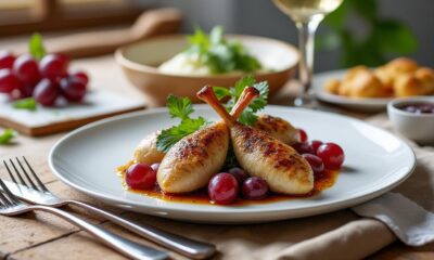 découvrez une recette élégante et savoureuse de cailles aux raisins, alliant douceur et saveurs salées pour un plat raffiné et original.