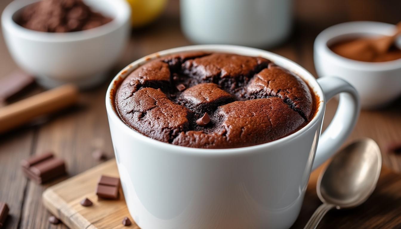 découvrez notre recette rapide et facile de mug cake au chocolat, un dessert gourmand préparé en quelques minutes au micro-ondes, parfait pour une envie sucrée immédiate.