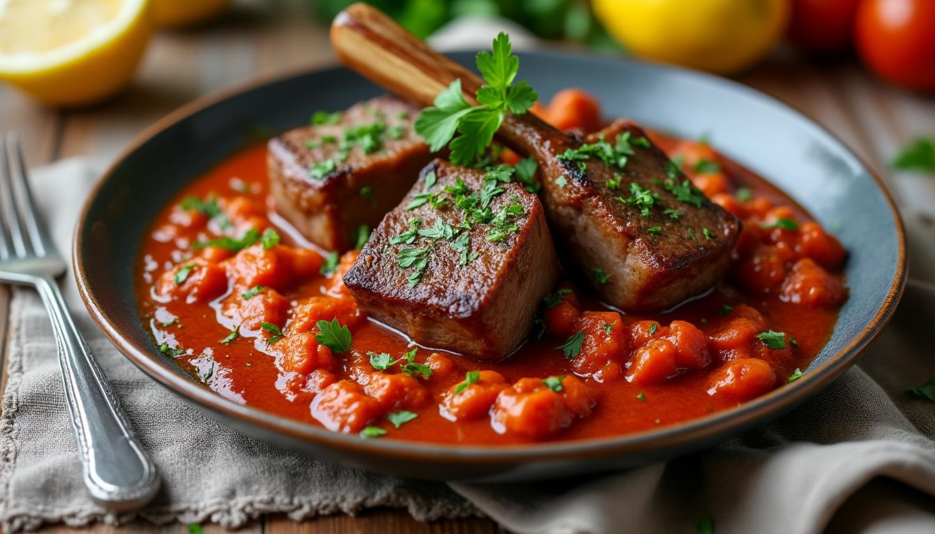 découvrez la recette traditionnelle de l'osso buco à la milanaise, mijoté lentement dans une sauce tomate savoureuse pour un plat authentique et gourmand.