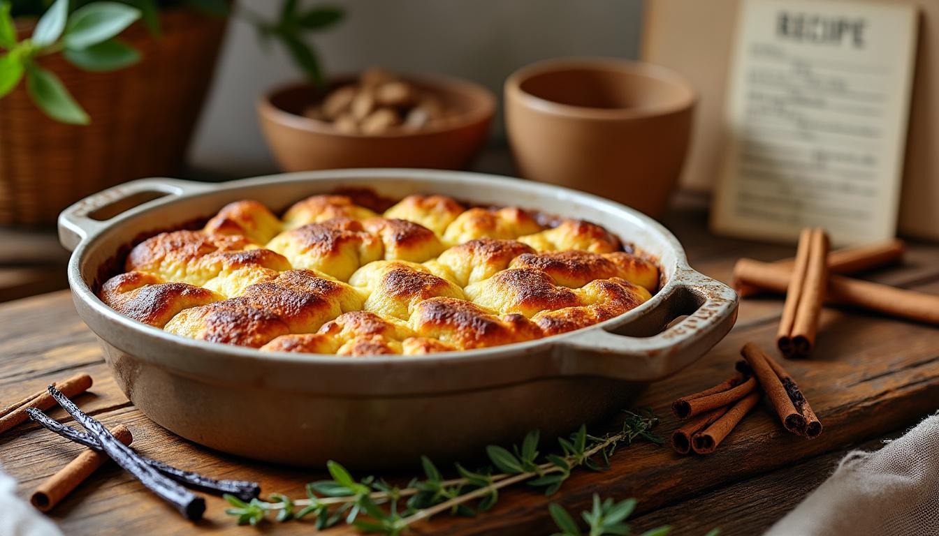 découvrez notre recette de pudding au pain moelleux et parfumé, un dessert délicieux et anti-gaspillage parfait pour utiliser vos restes de pain.