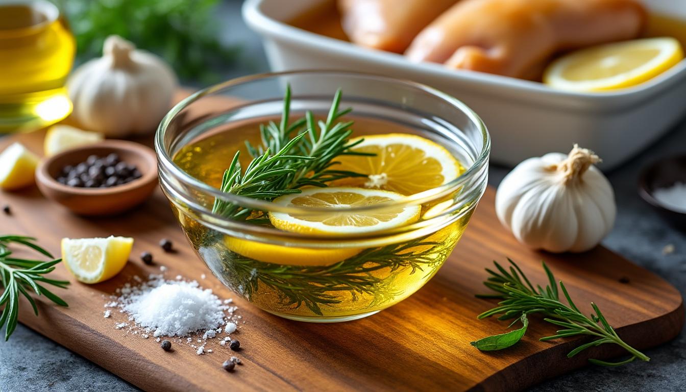 découvrez nos astuces de marinade pour poulet au four afin d'obtenir une viande tendre et délicieusement parfumée à chaque cuisson.